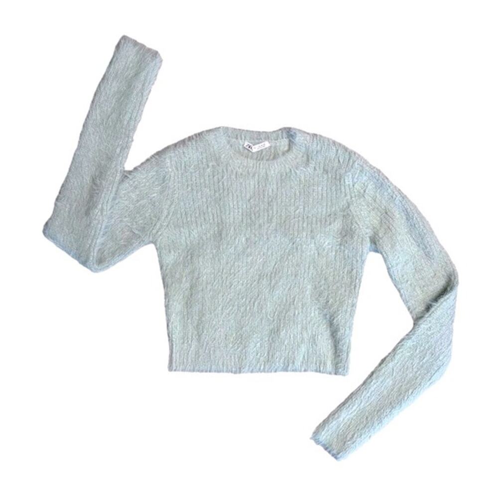 ZARA Long Sleeve Fuzzy Sweater Crew Neck Women’s